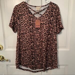 Grace & Emma shirt Leopard Animal Print & Flirty cross cross Top NWT S